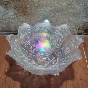 Vintage Imperial Glass Everglades Aurora Jewels Pattern Carnival Glass Bowl Whit